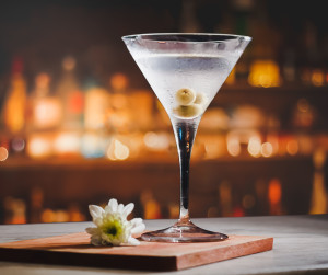 Martini cocktail on counter bar.