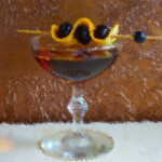 Manhattan 2.0 with Barrel Aged Sherry A martini in a glass with blackberries on top.