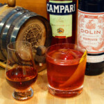 Boulivardier with Negroni Aged White Whiskey Negroni with Campari and Dolin vermouth